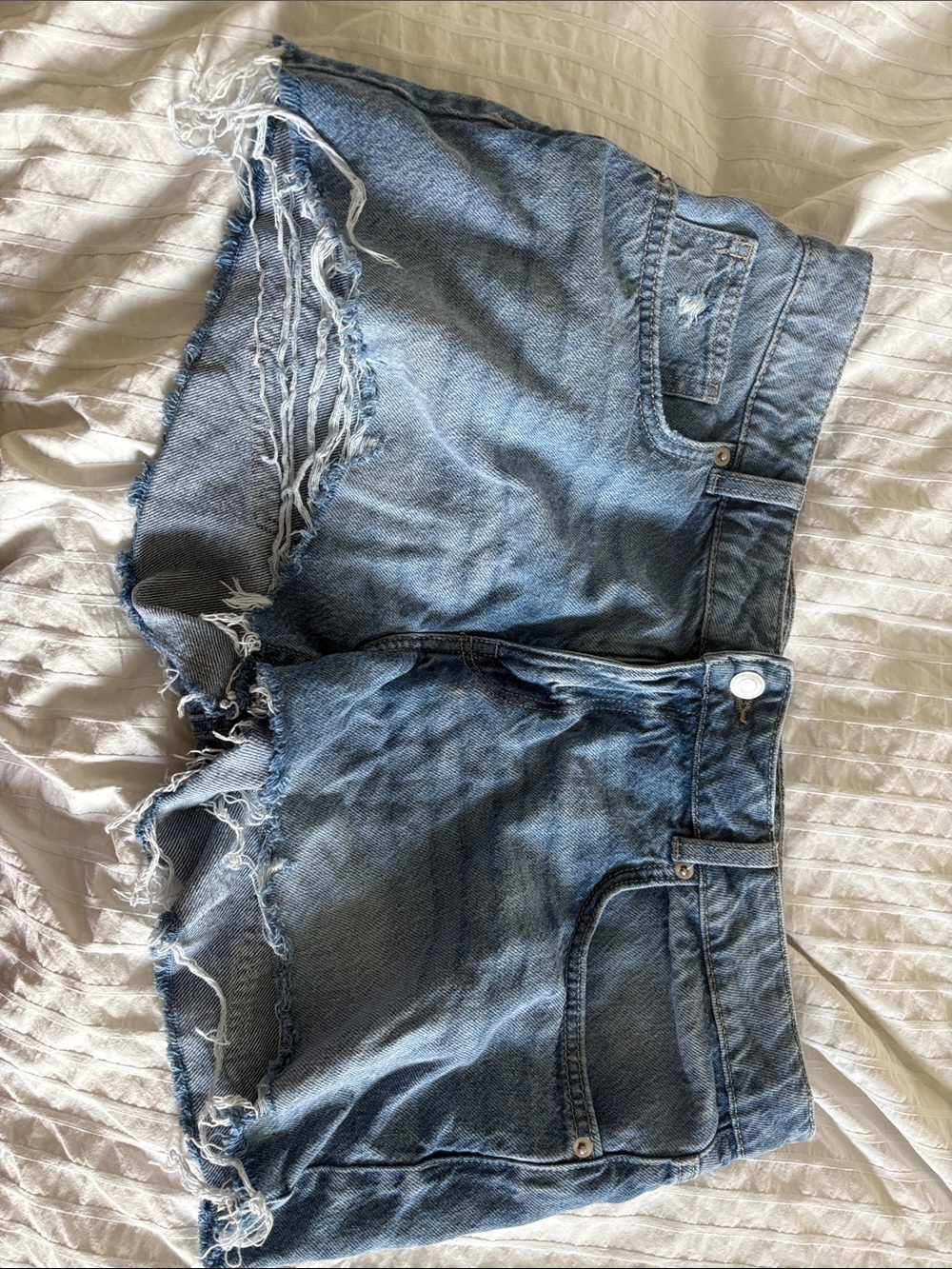 H&M Light Blue Distressed Denim Cutoff Shorts